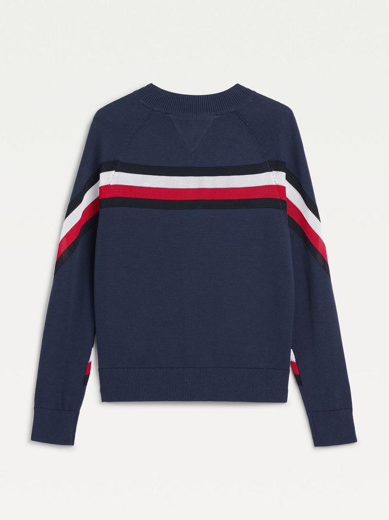 Lány Tommy Hilfiger Organic Pamut Raglan Pulóver Pulóverek Sötétkék | HU 1893VRW